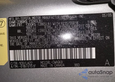 2005 Lexus Rx 330 from USA, damaged, VIN 2T2HA31UX5C075123